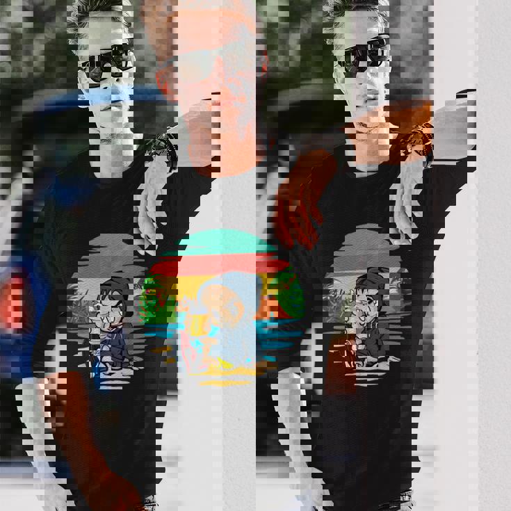 ヤシ、ビーチ、海、寒さ、太陽。 長袖Tシャツ 彼への贈り物