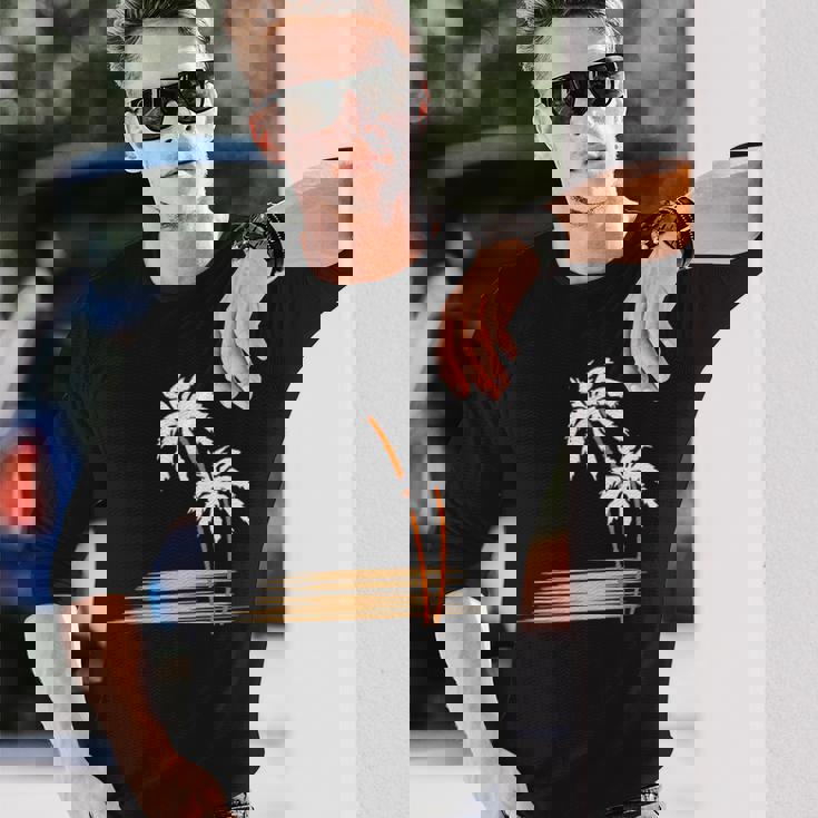 ヤシの木 夏 カラフル 胸 プリント ホリデー 長袖Tシャツ 彼への贈り物