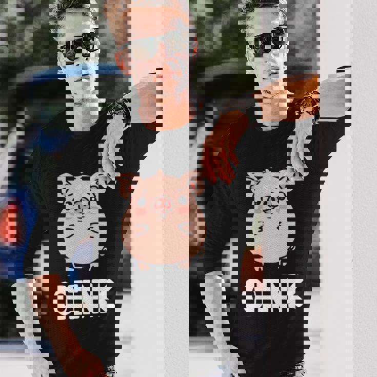 ユーモア豚 ミニマリスト かわいい 面白い豚 長袖tシャツ 長袖Tシャツ 彼への贈り物