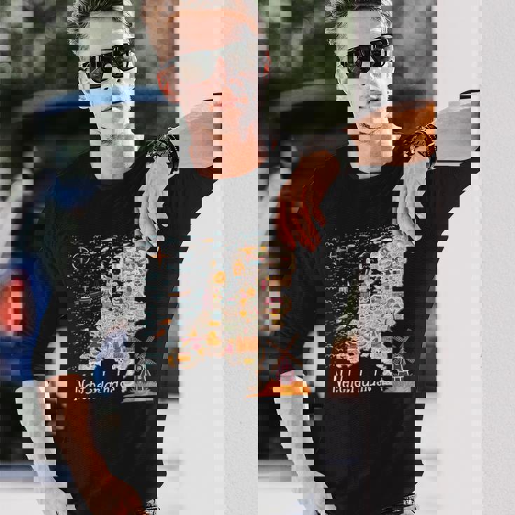 ヨーロッパ オランダ 地図 オランダ アムステルダム バケーション お土産 長袖Tシャツ 彼への贈り物