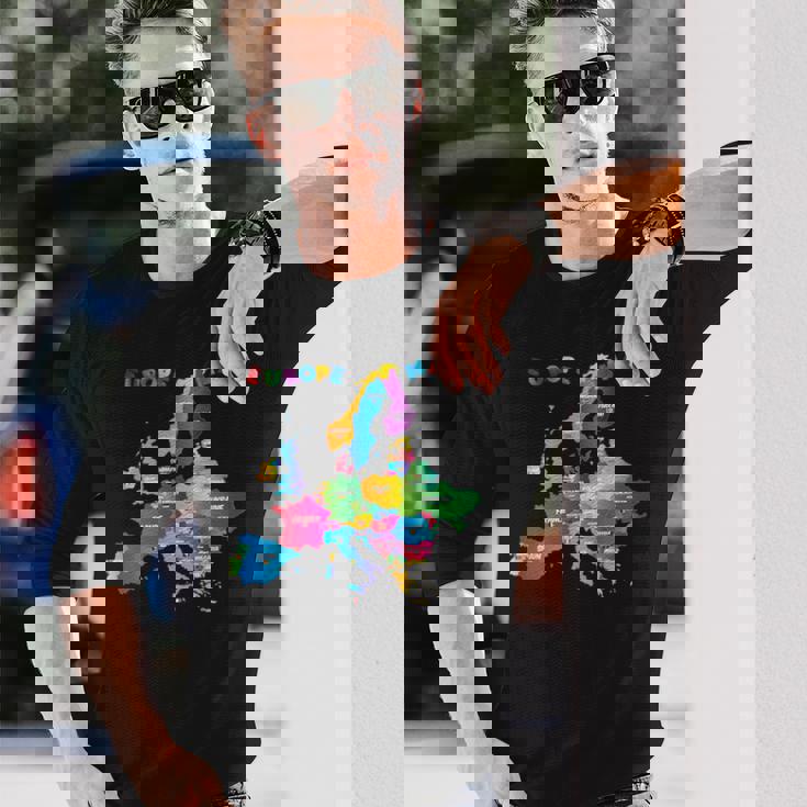 ヨーロッパ地図、国旗、ヨーロッパ諸国 長袖Tシャツ 彼への贈り物