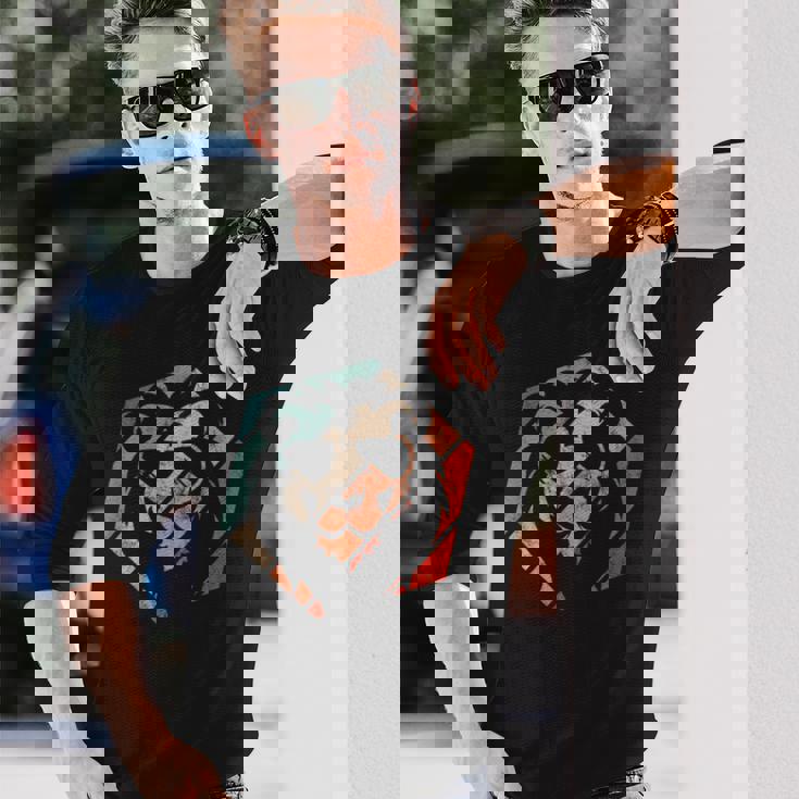 ライオン レトロスタイル ビンテージ 長袖Tシャツ 彼への贈り物