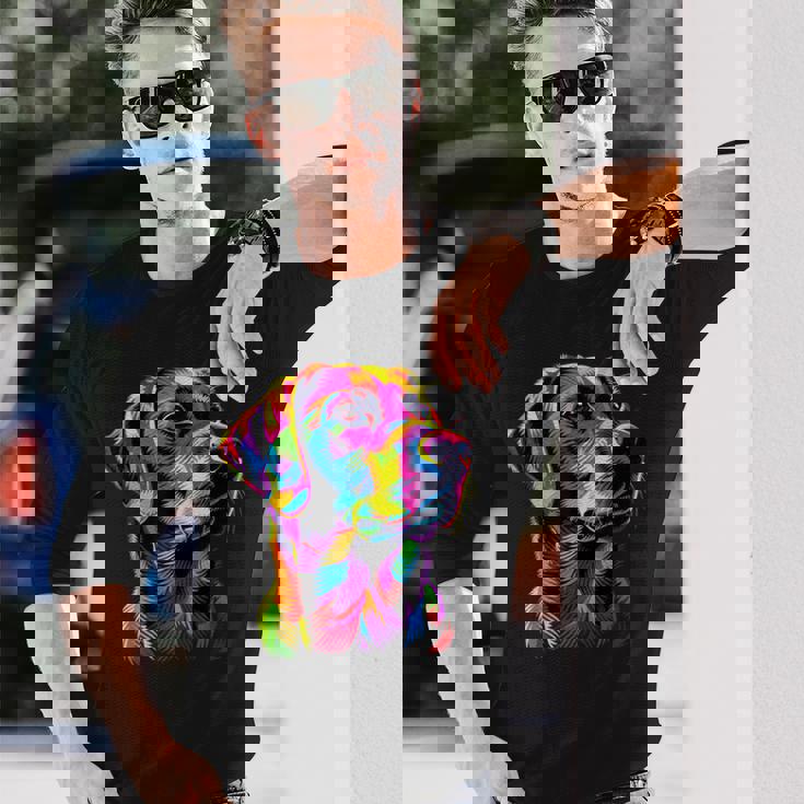 ラブラドールレトリバー カラフルカラー ポップアート グラフィック 犬 ラブラドール 長袖Tシャツ 彼への贈り物