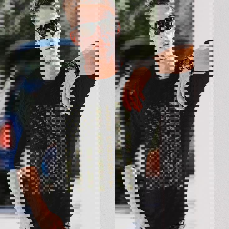 リー郡 アメリカ合衆国 アンティーク調迷彩 米国旗付き 長袖Tシャツ 彼への贈り物