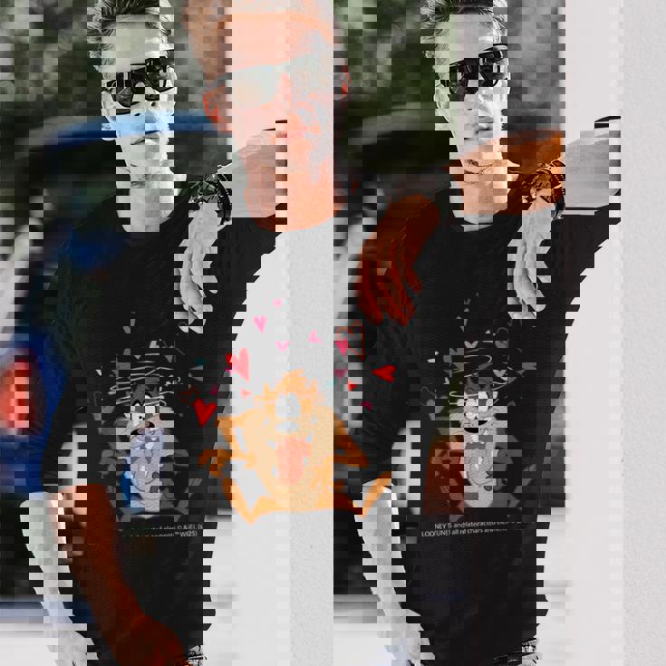 ルーニー・テューンズ タズ スピニング ハート 楽しい 長袖Tシャツ 彼への贈り物