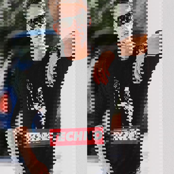 レイバー、Dj、ハードテクノパーティー、フェスティバルのためのテクノバイキング 長袖Tシャツ 彼への贈り物