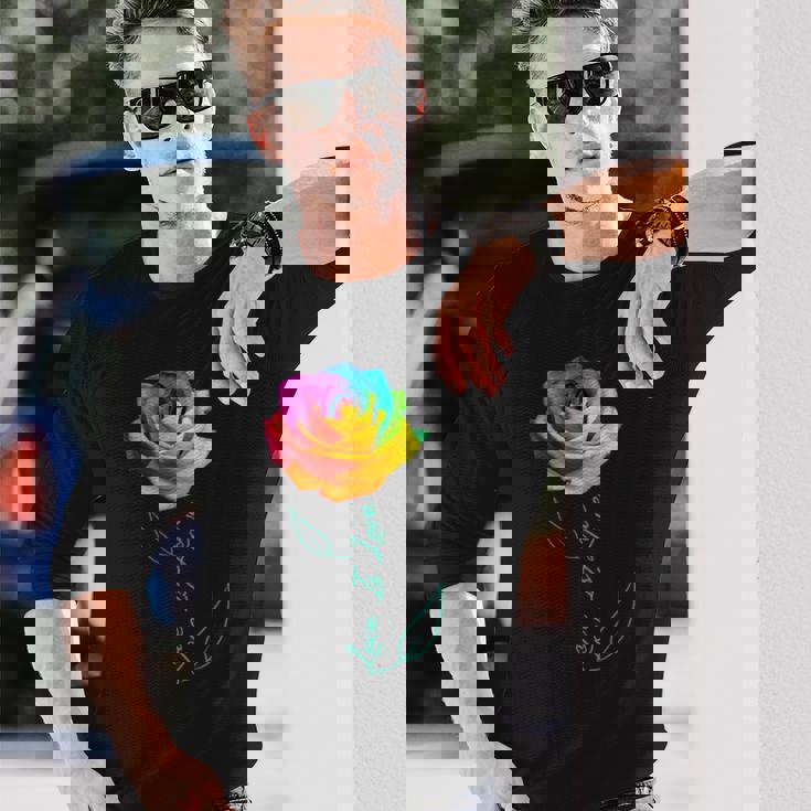 レインボー ローズ Lgbtq 花 長袖Tシャツ 彼への贈り物