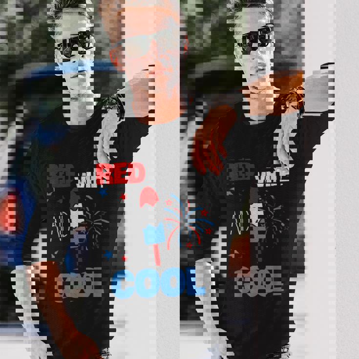 レッド ホワイト クールなアメリカ国旗 アイスキャンディー 面白い 7月4日 長袖Tシャツ 彼への贈り物