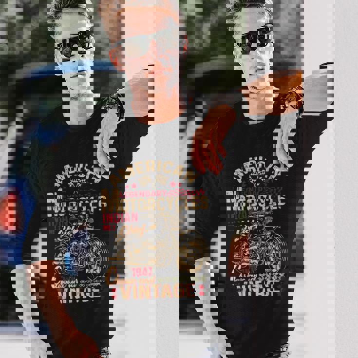 レトロ ヴィンテージ アメリカン オートバイ インディアン オールドバイカー 面白い 長袖Tシャツ 彼への贈り物