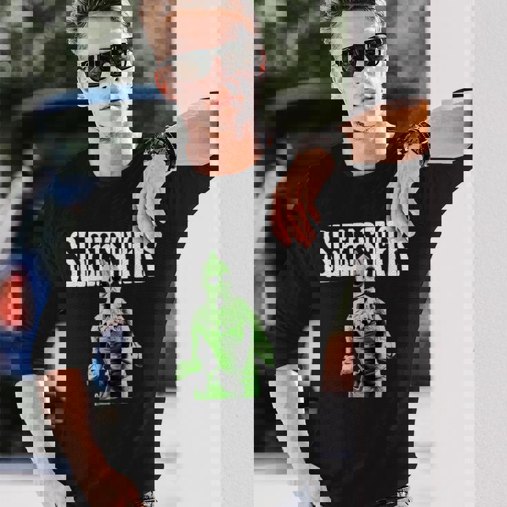 レトロなスリースタック爬虫類エイリアンのグラフィック。 長袖Tシャツ 彼への贈り物