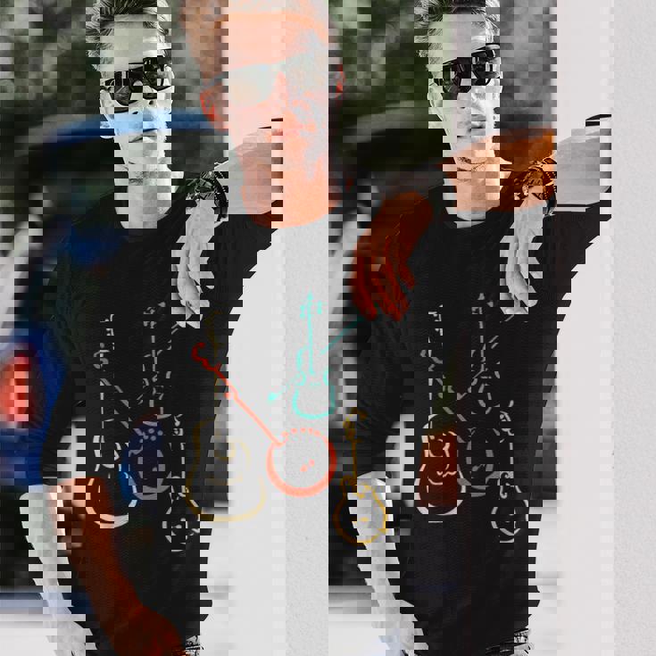 レトロなブルーグラス、ギター、バンジョー、フィドル、マンドリン 長袖Tシャツ 彼への贈り物