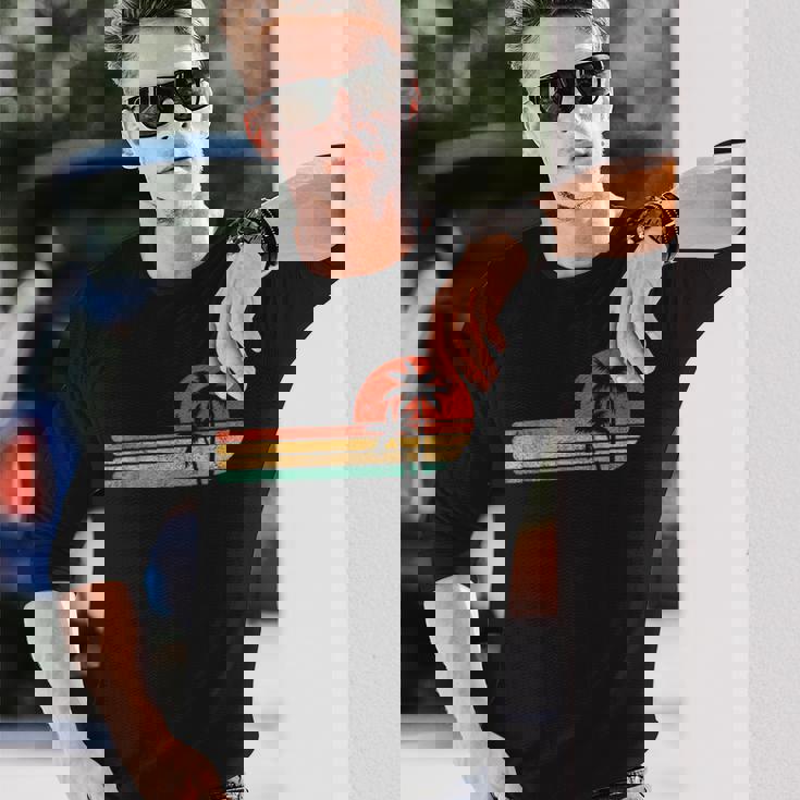 レトロスタイル トロピカル ビンテージ 夕日 ビーチ ヤシの木 長袖Tシャツ 彼への贈り物