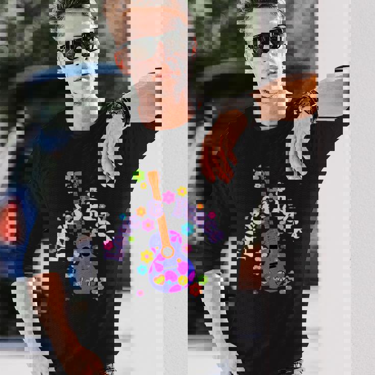 レトロフラワーパワーギター-ラブアンドピース2-ファンファン 長袖Tシャツ 彼への贈り物