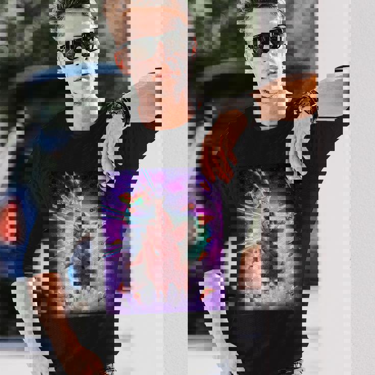 レーザーアイズスペースキャットライディングナマケモノ、ラマ-レインボー 長袖Tシャツ 彼への贈り物