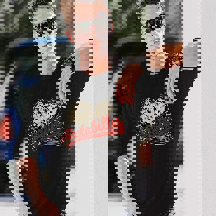 ロカビリーロックミュージックレトロキューブビニール1950sロッカー 長袖Tシャツ 彼への贈り物