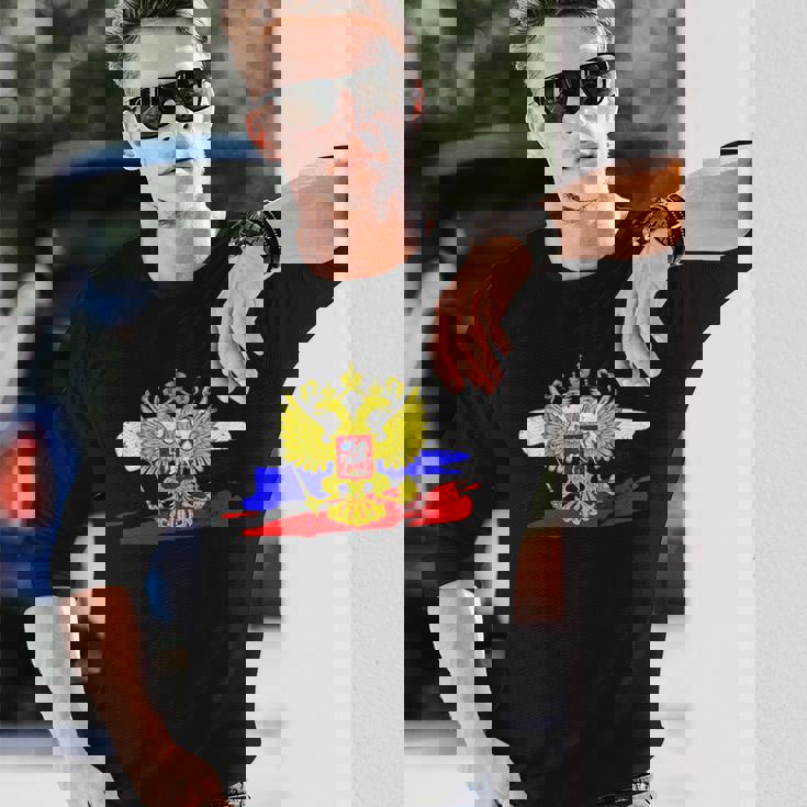 ロシア国章 ロシア国旗 イーグルエンブレム付き 長袖Tシャツ 彼への贈り物