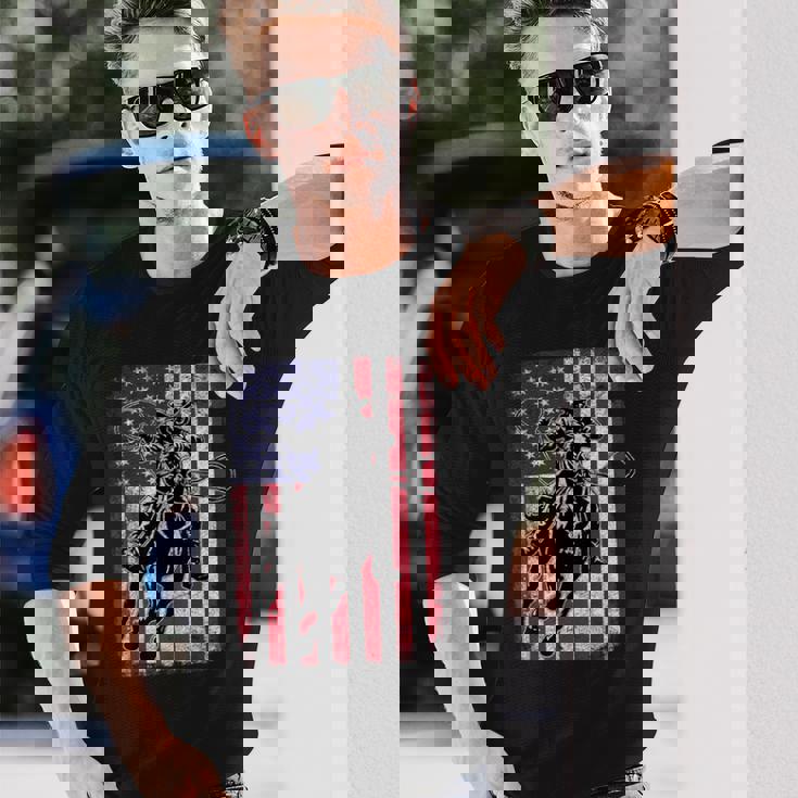 ロデオ 馬 アメリカ国旗 アメリカ カントリー カウボーイ ウェスタン 長袖Tシャツ 彼への贈り物