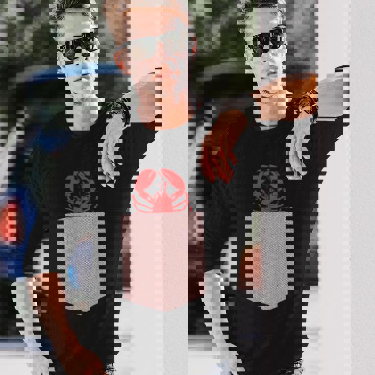 ロブスターデザイン-かわいいポケットアニマルロブスター 長袖Tシャツ 彼への贈り物