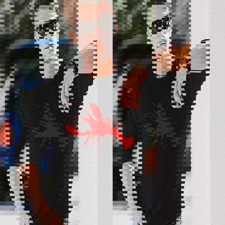 ロブスターレッドシルエット 長袖Tシャツ 彼への贈り物