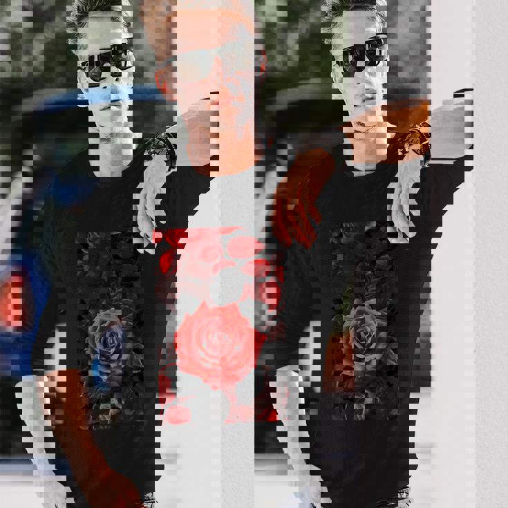 ロマンティックローズ レッド 美的 ゴシックローズ 長袖Tシャツ 彼への贈り物