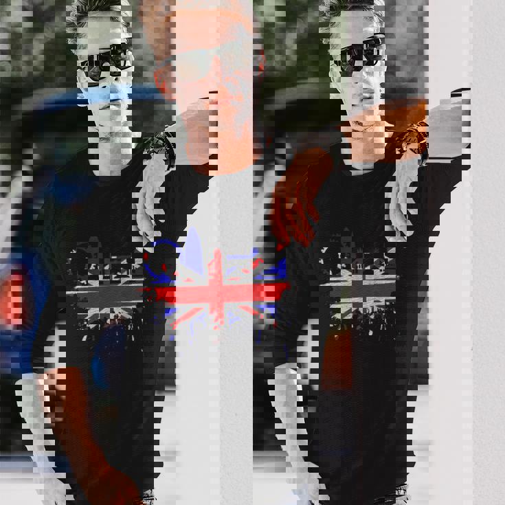 ロンドン スカイライン イギリス 愛 ユニオンジャック イギリス国旗 長袖Tシャツ 彼への贈り物