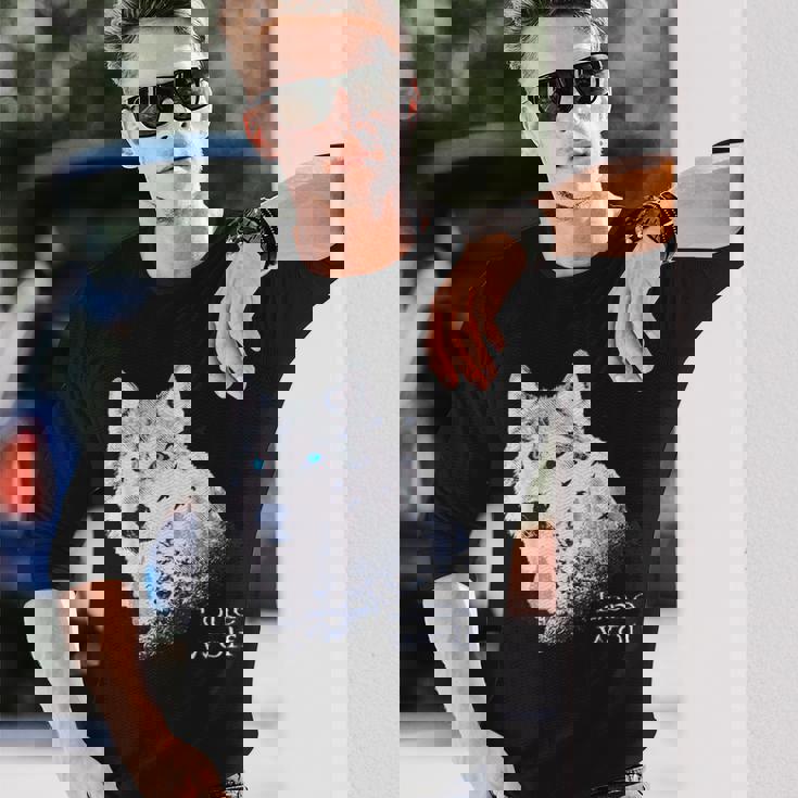 ローンウルフ 森 山 野生 野生動物 雪 オオカミ 長袖Tシャツ 彼への贈り物