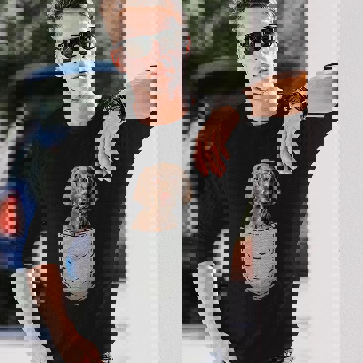 ワイマラナーラナー胸ポケット犬の飼い主 長袖Tシャツ 彼への贈り物