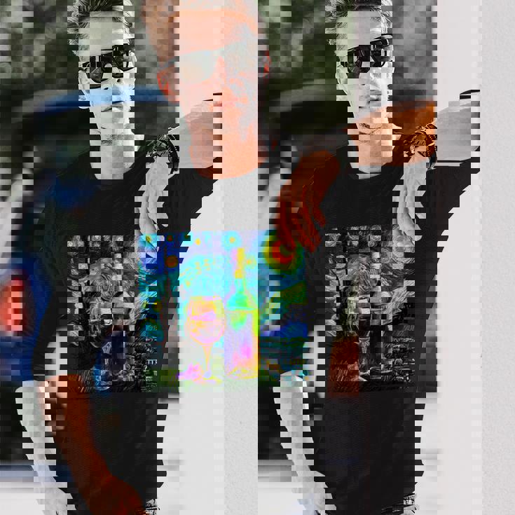 ワイン 酒 面白いtシャツ ゴッホ 星月夜 飲み おもしろ 飲み会 のんべえ メンズ 居酒屋 ネタ 長袖Tシャツ 彼への贈り物