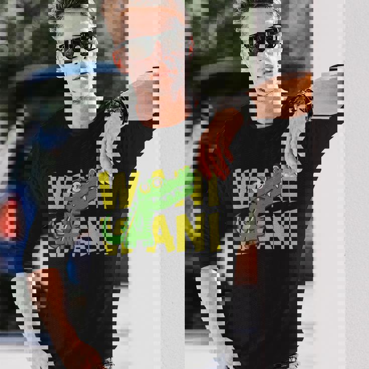 ワニ 鰐 クロコダイル イラスト 爬虫類 おもしろ かわいい おしゃれ ワニ好き 長袖Tシャツ 彼への贈り物