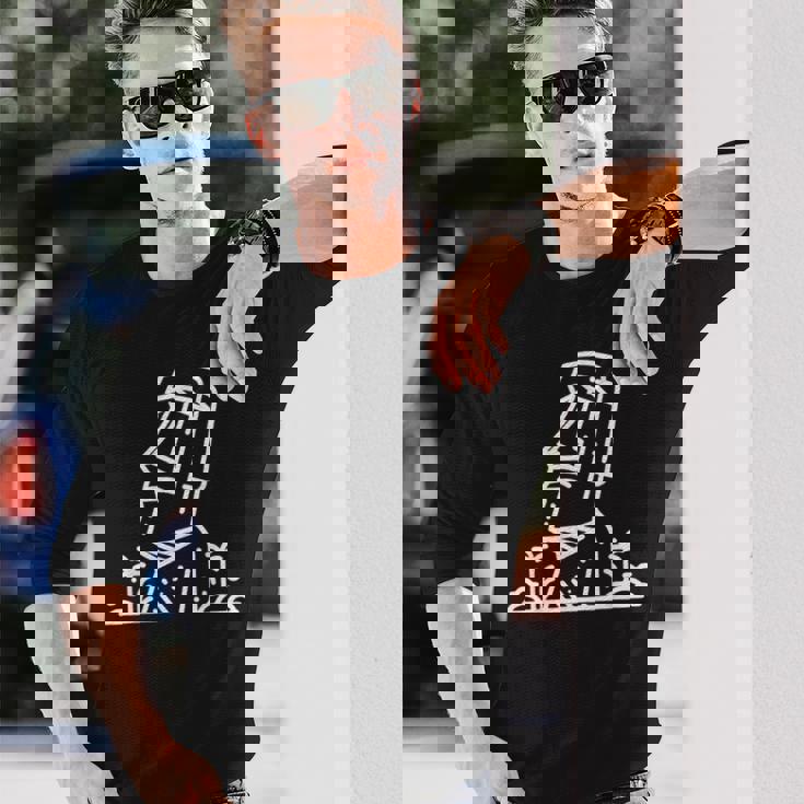 ワンラインアート モアイ像 長袖Tシャツ 彼への贈り物