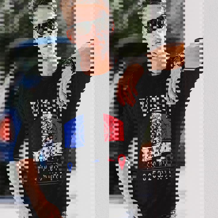 ヴィシー フランス 国旗 Gps座標 長袖Tシャツ 彼への贈り物