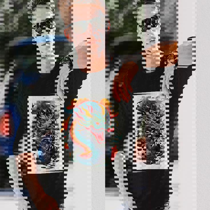 ヴィンテージ タトゥー アート ドラゴン 長袖Tシャツ 彼への贈り物