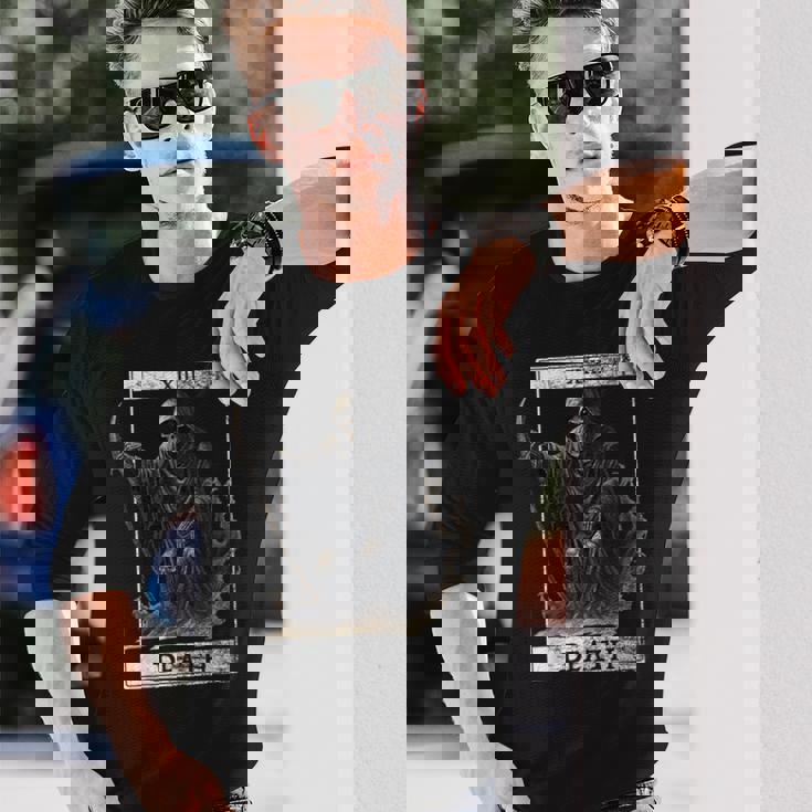 ヴィンテージ デス タロット カード 死神 オカルト悪魔の恐怖 長袖Tシャツ 彼への贈り物