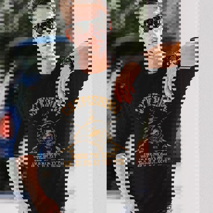 ヴィンテージ ナマズ 面白い ナマズ 釣り フィッシング フィッシャーマン 長袖Tシャツ 彼への贈り物