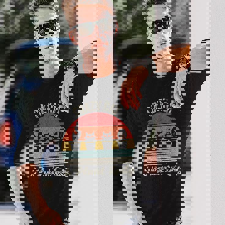 ヴィンテージ レトロ クレイジー キャット & プラント レディ サボテン 多肉植物 ママ 長袖Tシャツ 彼への贈り物