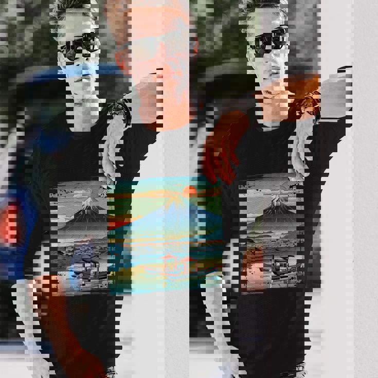 ヴィンテージ 日本の富士山 山に昇る太陽 長袖Tシャツ 彼への贈り物