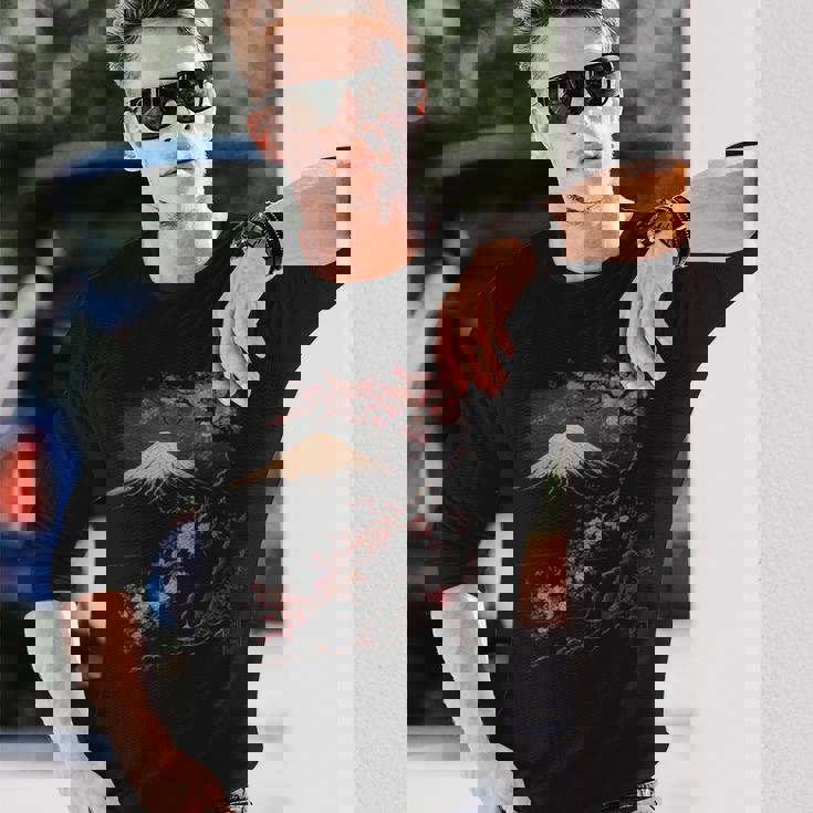 ヴィンテージ 桜 富士山 日本アート 日本 グラフィック 長袖Tシャツ 彼への贈り物