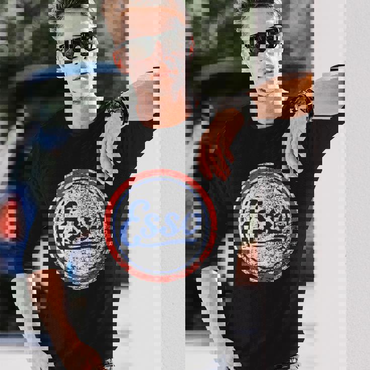 ヴィンテージカーessoガソリンスタンドメンズとレディース。 長袖Tシャツ 彼への贈り物