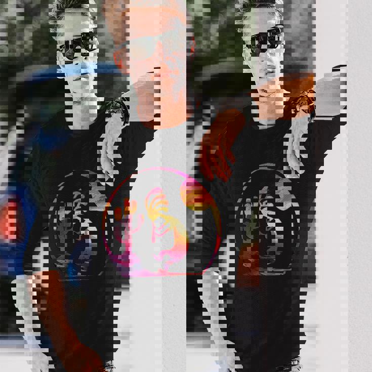 ヴィンテージネイティブアメリカンシンボル サンセット ココペリ 長袖Tシャツ 彼への贈り物