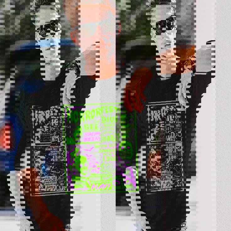 ヴィンテージホラーフェス ハロウィン映画ポスター オールドタイムホラー 長袖Tシャツ 彼への贈り物