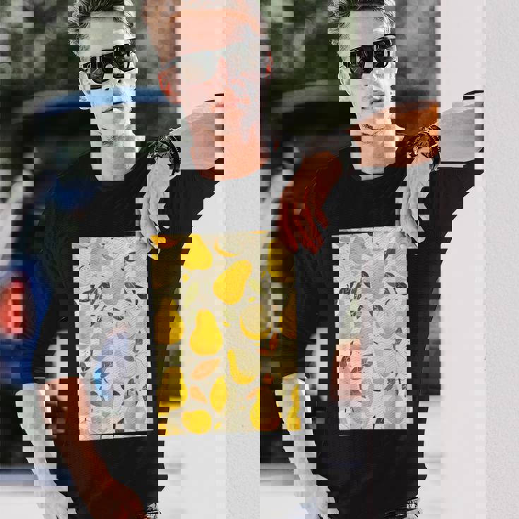 ヴィンテージ柄アート梨 長袖Tシャツ 彼への贈り物