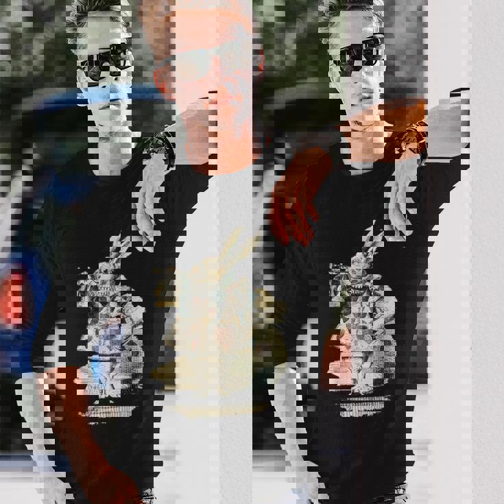 不思議の国のアリス 白ウサギ トランプデザイン 長袖Tシャツ 彼への贈り物