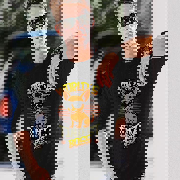 世界で最も小さなボス面白いチワワ 長袖Tシャツ 彼への贈り物