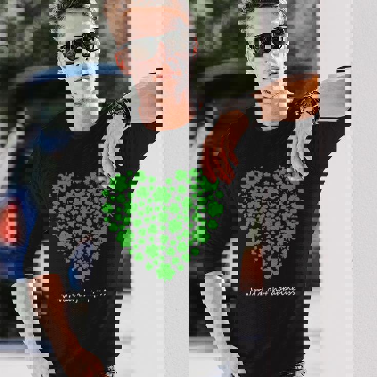 世界中の幸せを願う 可愛い ハート クローバー 反戦 平和 長袖Tシャツ 彼への贈り物