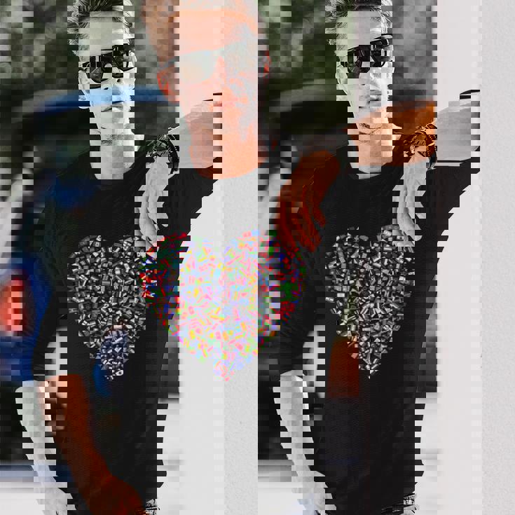 世界国旗 ハート 長袖Tシャツ 彼への贈り物