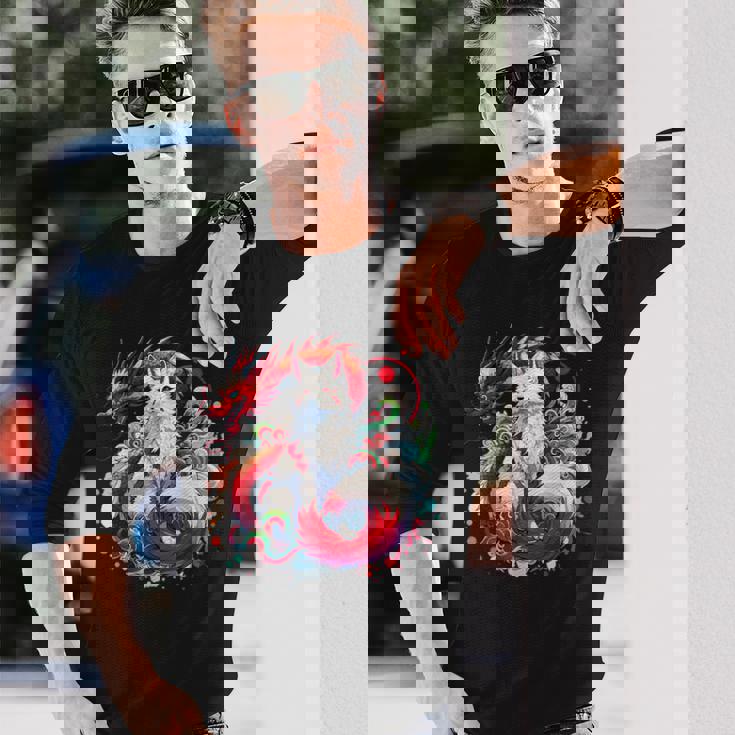 九尾狐 きつね竜 長袖Tシャツ 彼への贈り物