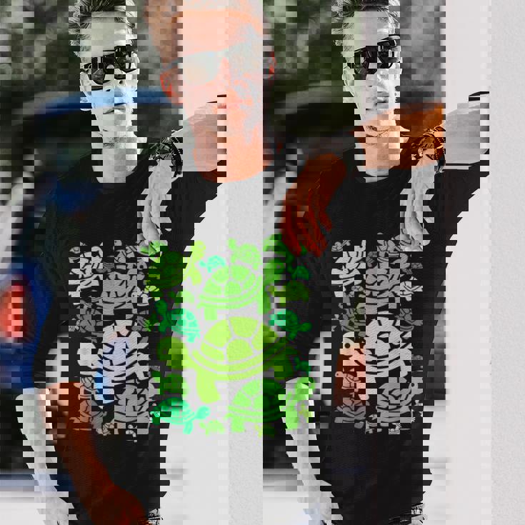 亀柄 カートゥーン アウトライン 面白いカメ 長袖Tシャツ 彼への贈り物