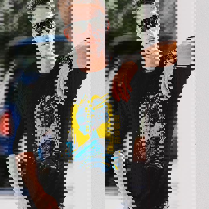 京の花、芸者イラスト サイバーパンク風 長袖Tシャツ 彼への贈り物