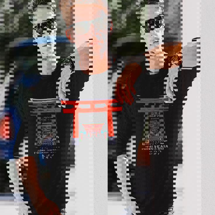 京都、日本、神社、伏見稲荷大社、ドローイング 長袖Tシャツ 彼への贈り物