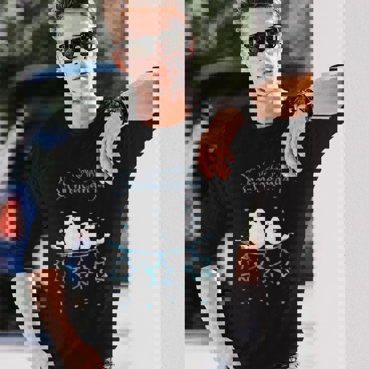 人気話題 シマエナガの親子 雪 雪の結晶 妖精 北海道 日本の野鳥 星 白い小鳥 星 長袖Tシャツ 彼への贈り物